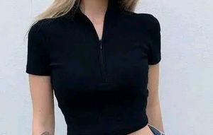 Black Zip-Up Polo Top