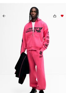 H&amp;M Racing Pink Graphic Print Zipper Hoodie