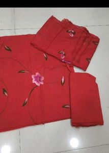 Red Floral Print Dress Material