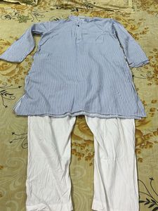 men Blue Striped Kurta Set