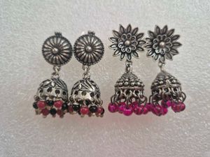 Oxidized Silver Jhumka Earrings