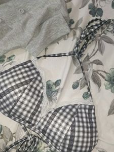 Cute Grey Pyjama Set with Checkered Top