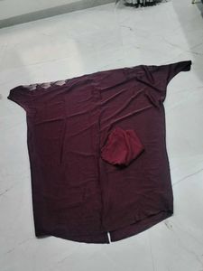 Maroon Embroidered kaftan abaya with dupatta