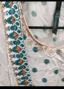 Elegant White &amp; Teal Kurta Set
