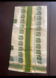 Handloom Saree Golden Kasavu. Blouse Attached