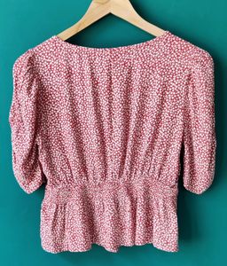 Only Cinched Waist Top With Microprint