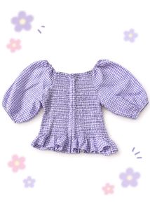 🌸 Lilac Gingham Smocked Puff Sleeve Top 💜