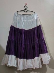 Purple And White Long Flared Skirt