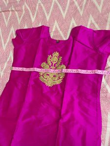Pink Silk Kurti with Gold Embroidery