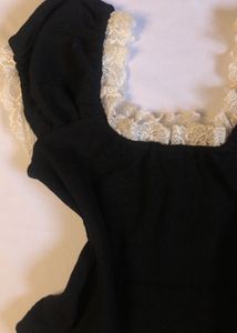 Black Lace Trim Blouse Top