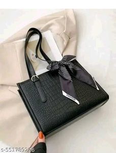 Chic Black Croc Tote Bag with Scarf Accent