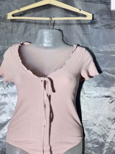 Pink Ribbed Bodysuit