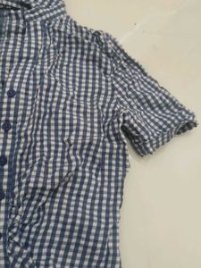 Blue Gingham Button-Up Shirt