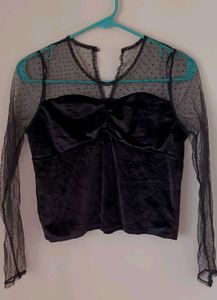 Black Velvet Sheer Sleeve Top