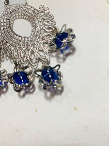 Silver Dangle Earrings with Blue Accents