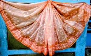 Peach Floral Organza Saree