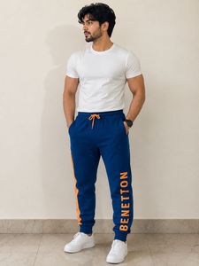 Benetton Blue Joggers with Orange Stripe