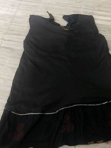 Black Sleeveless Kurta with Brown Motifs