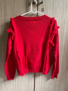 Red Ruffled Knit Sweater
