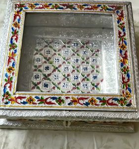Wooden Meenakari Box &amp; Set Of 3 Candle Stand