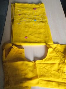 Vibrant Yellow saree with blowse  Embellishments