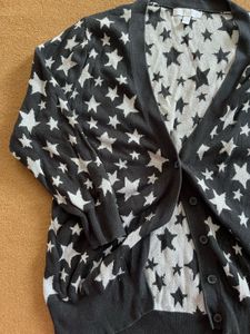 Star Print Button-Up Cardigan