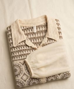 Crop brwon beige crochette shirt for women(Size-M)