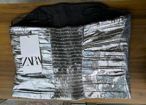 🖤✨ Zara Silver Metallic Pleated Top 🖤✨