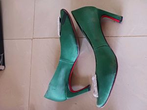 Elegant Green Embellished Heels