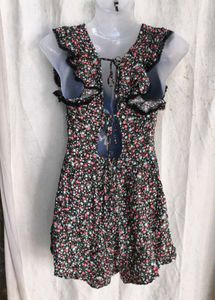 Floral Print Ruffle Trim Mini Dress