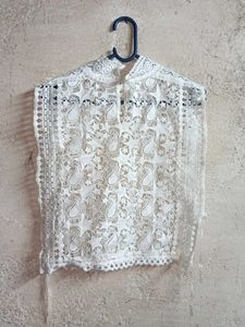 Elegant White Lace Mock Neck Shrug Top