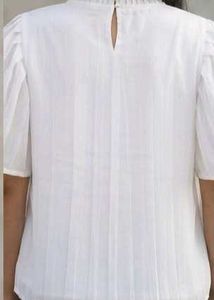 Elegant White Pleated Butterfly Sleeve Top