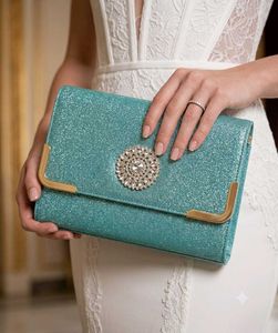 ✨ Stunning Teal Glitter Clutch with Radiant Crysta