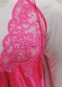 dubai Vibrant Pink Lace Trim Nightgown