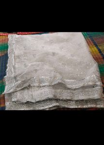 Elegant White Embellished Dupatta, fix rate
