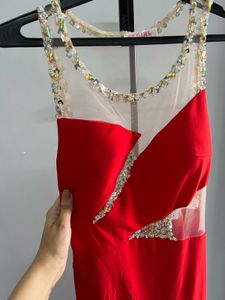 Red Embellished Backless Maxi Dress