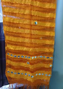 Orange Striped Dupatta with Mirror Work