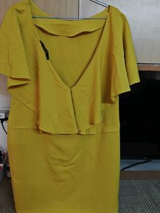 Mustard Dress with Ruffle Sleeves