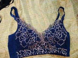 Navy Blue Floral Lace Bra