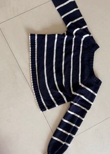 Navy &amp; White Striped Cropped Sweater