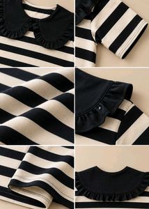BLACK AND WHITE STRIPED TOP WITH RUFFLED COLLAR