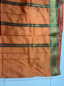 Orange Silk Saree with Gold Border