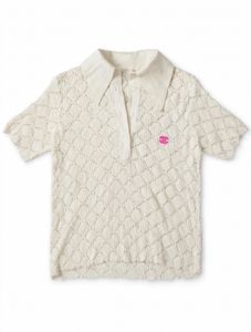 Cream Textured Polo Knit Top