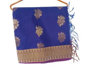 Royal Blue Saree with Gold Floral Print