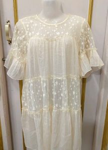 Sheer Star Print Tiered Midi Dress
