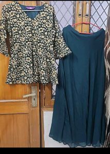 Libas Green Embroidered Peplum Top with Skirt
