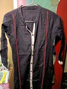 Dark Blue Kurta with Red Embroidery