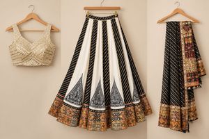 Elegant White and Black Lehenga Choli