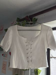 White Lace-Up Crop Top