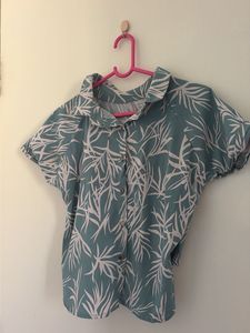crop Short Sleeve Leaf Print Button-Up Shirt